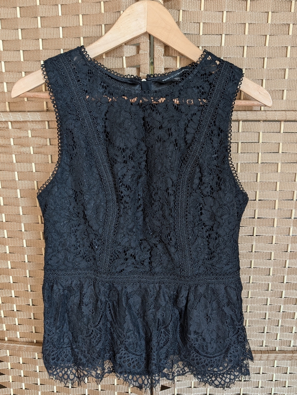 White House Black Market, Black Floral Lace Peplum Tank Top- Size 10